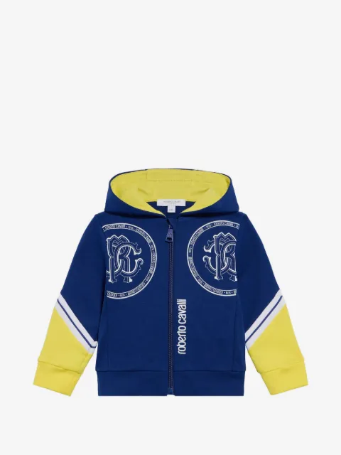Roberto Cavalli Junior hoodie con monograma estampado y cierre