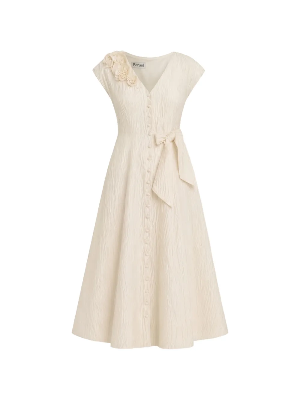 Baruni Johara floral-detail bow-fastening midi dress - Neutrals