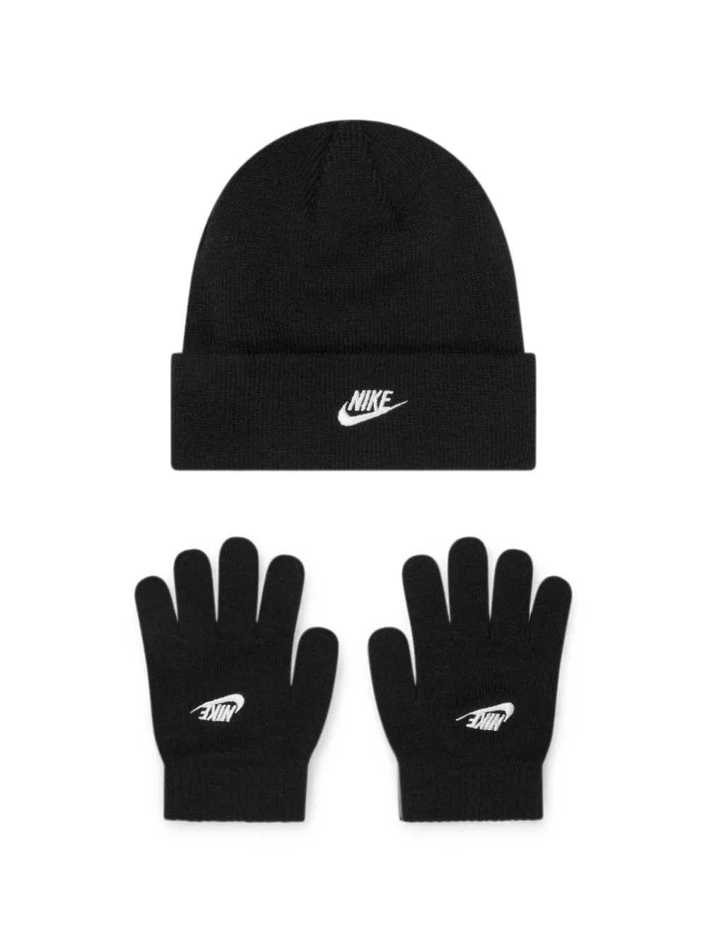 Nike Kids logo-embroidered beanie hat and gloves set - Nero