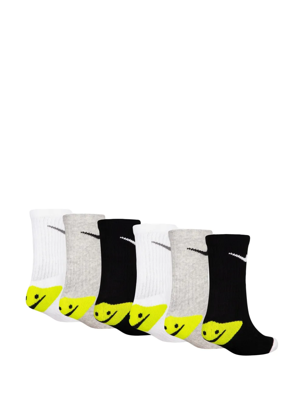 Nike Kids Zes paar sokken met geborduurd logo en smiley-face Grijs