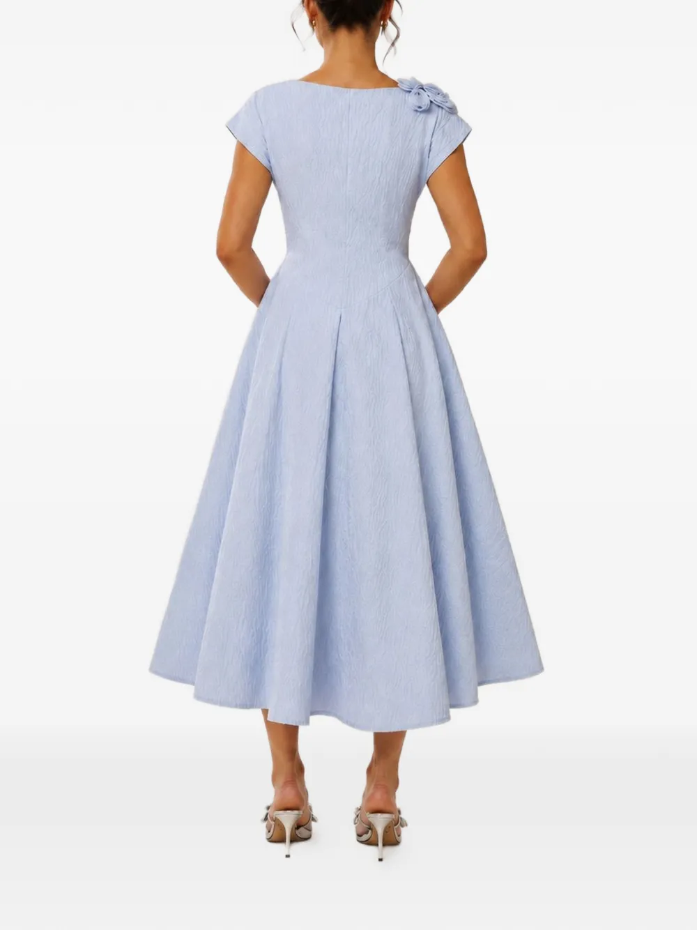 Baruni Johara midi-jurk met bloemen-patch en strik-detail Blauw