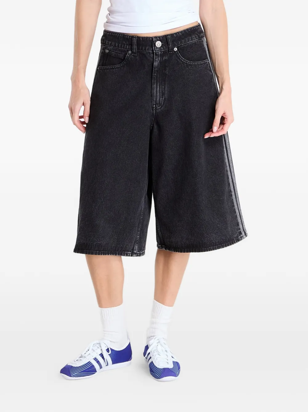 adidas Firebird side-stripe denim shorts - Nero