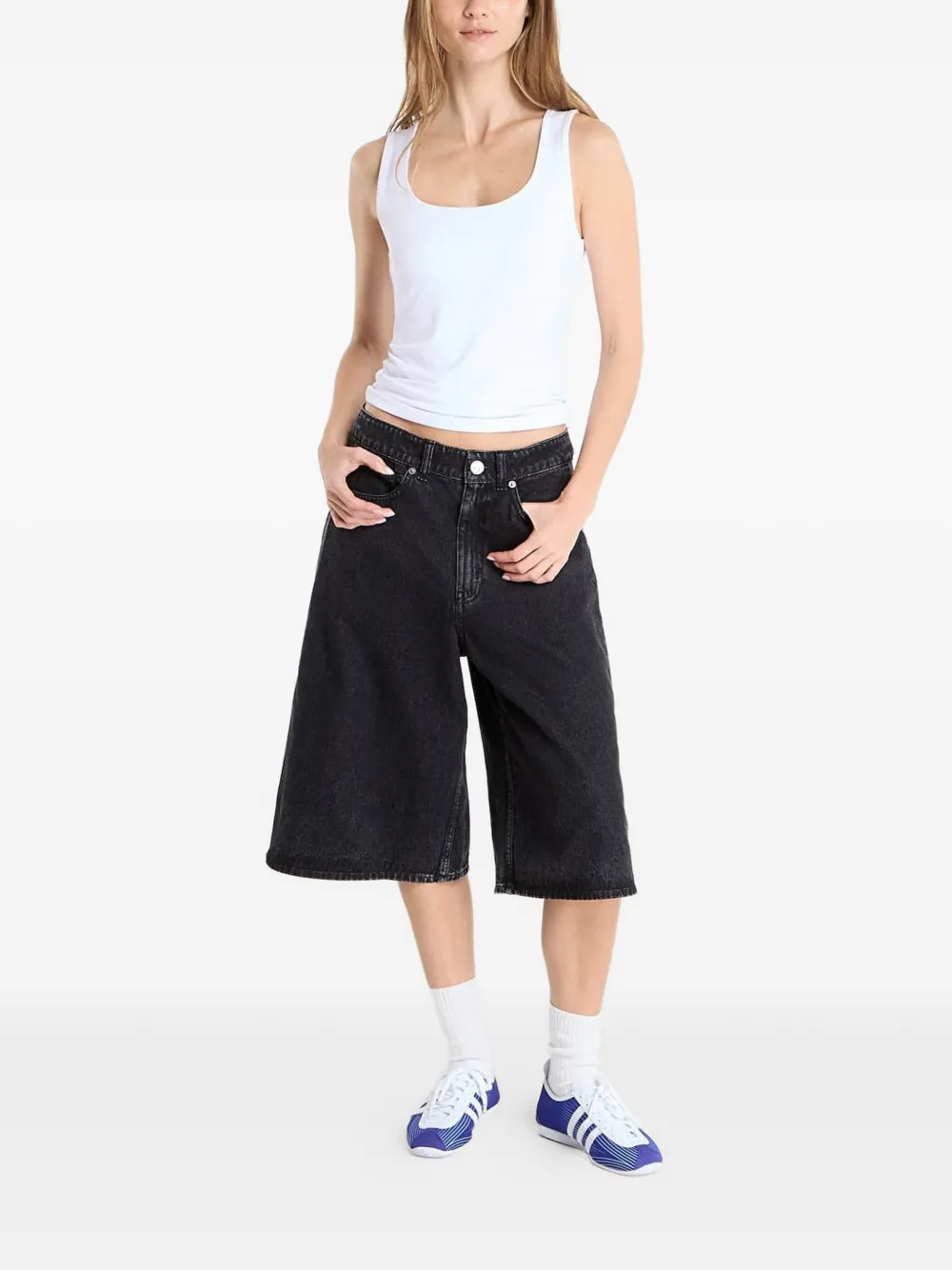 adidas Firebird denim shorts met zijstreep Zwart