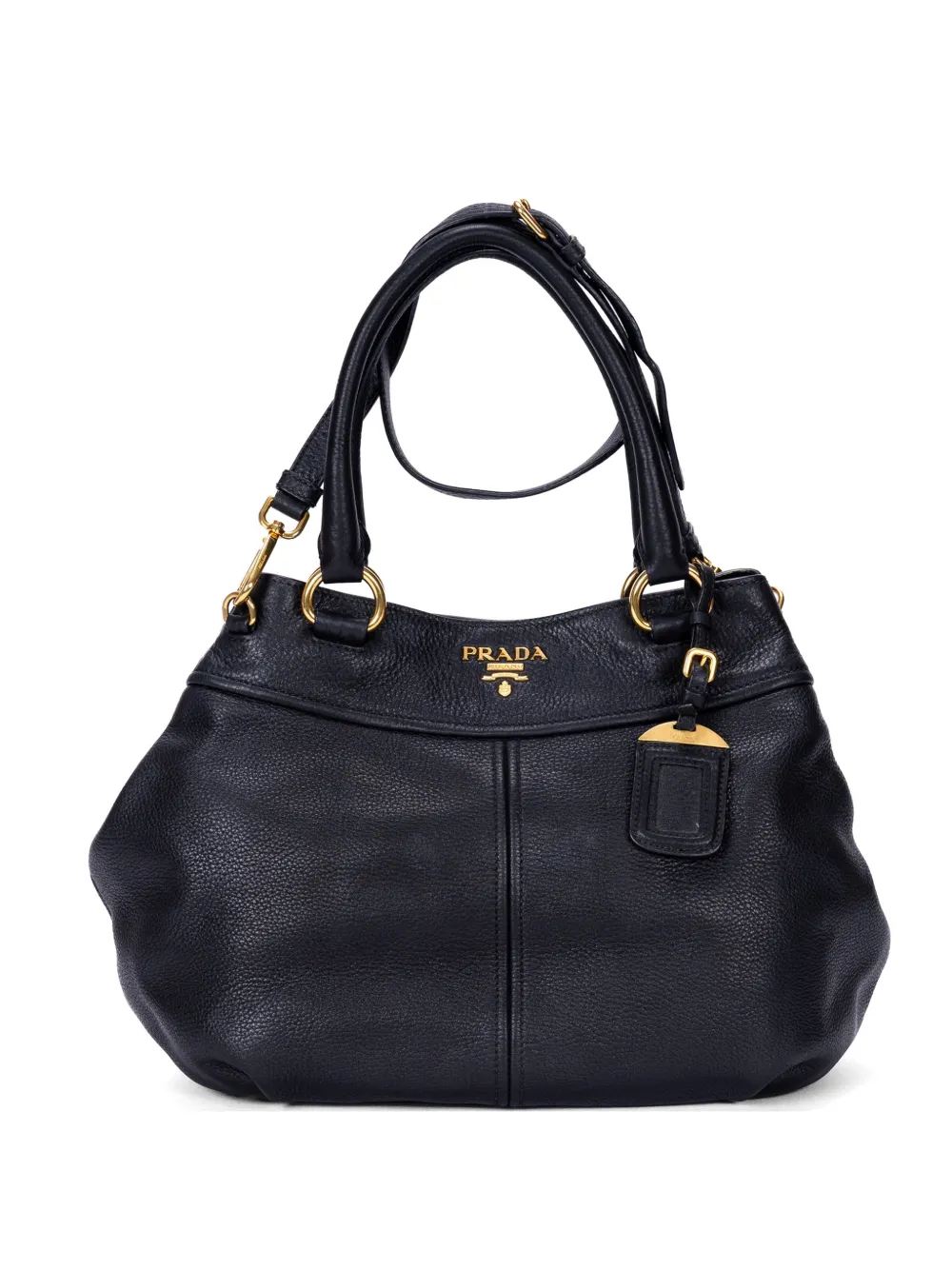 Prada Pre-Owned logo-plaque pebbled tote bag - Black