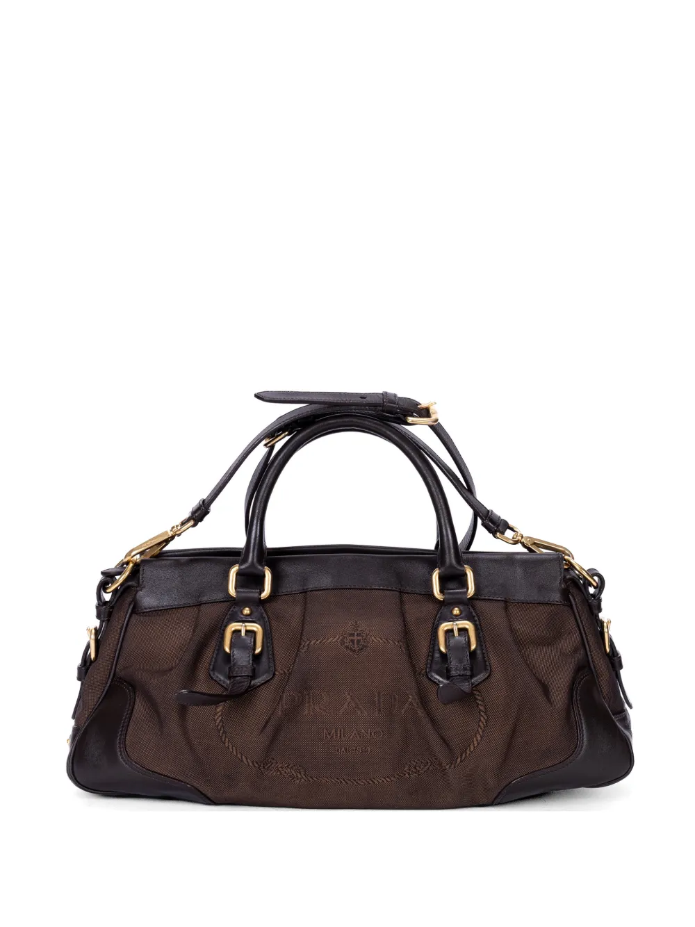 Prada Pre-Owned logo-jacquard buckled tote bag - Marrone