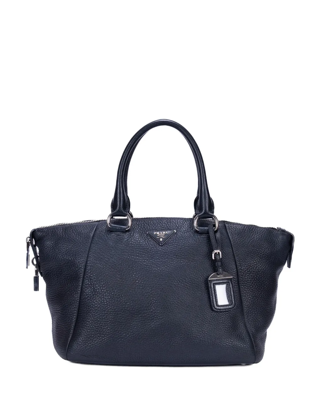 Prada Pre-Owned logo-plaque pebbled tote bag - Black