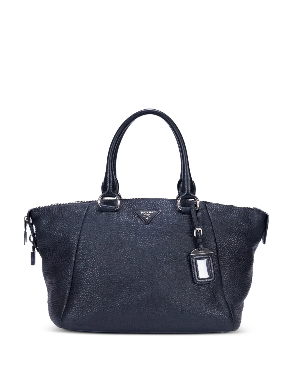 Prada Pre-Owned logo-plaque pebbled tote bag - Black