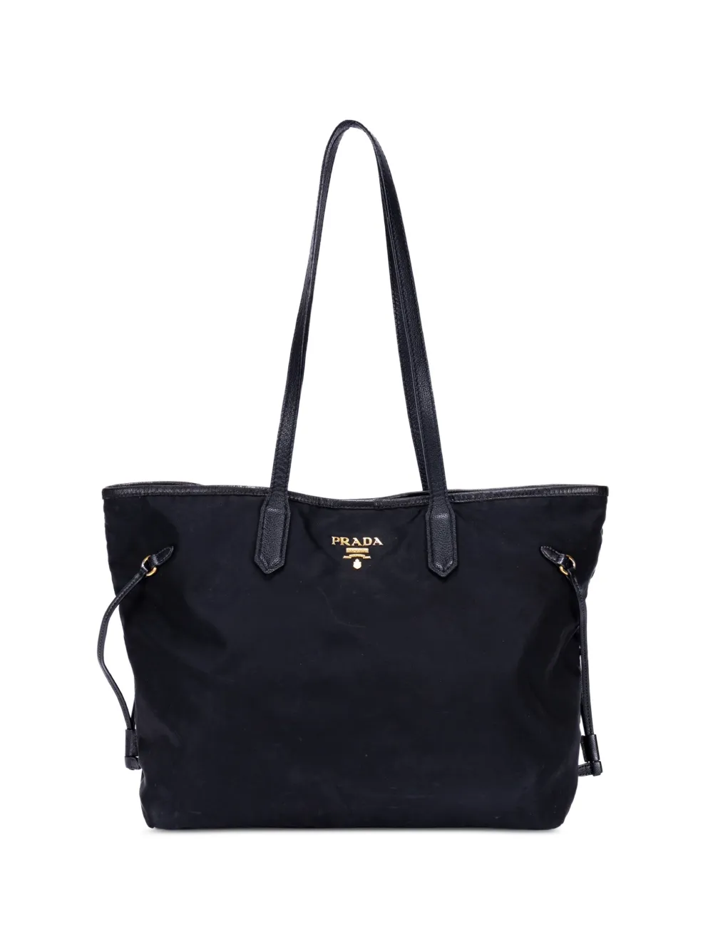 Prada Pre-Owned logo-plaque drawstring tote bag - Nero