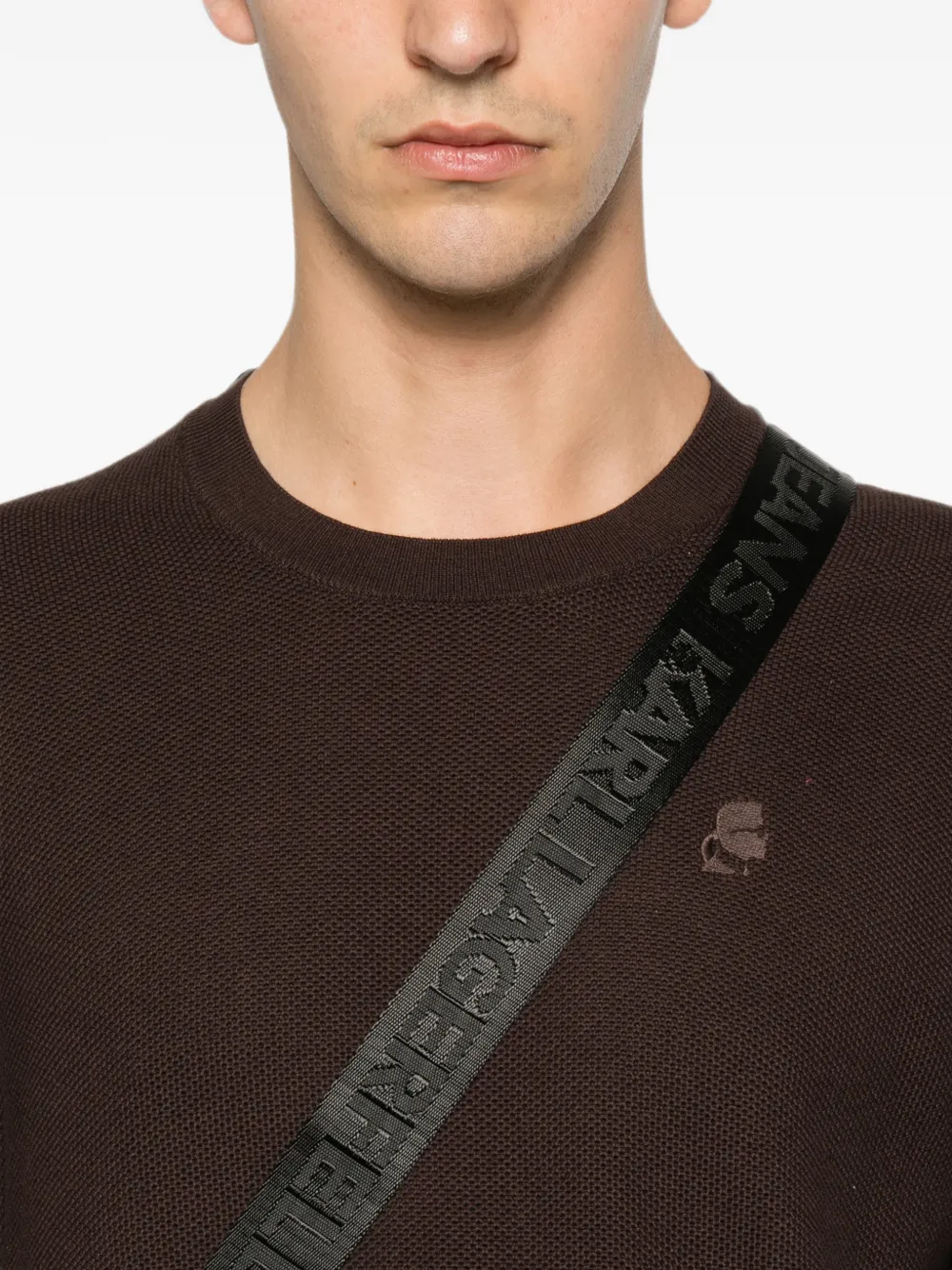 Karl Lagerfeld Wafelgebreide trui met geborduurd logo Bruin