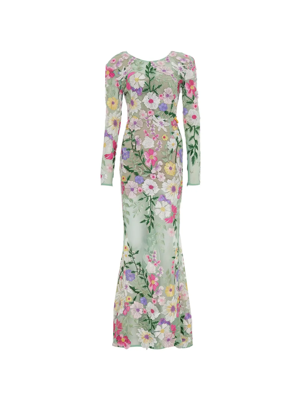 Bronx and Banco Juliette floral-embroidered maxi gown dress - Verde