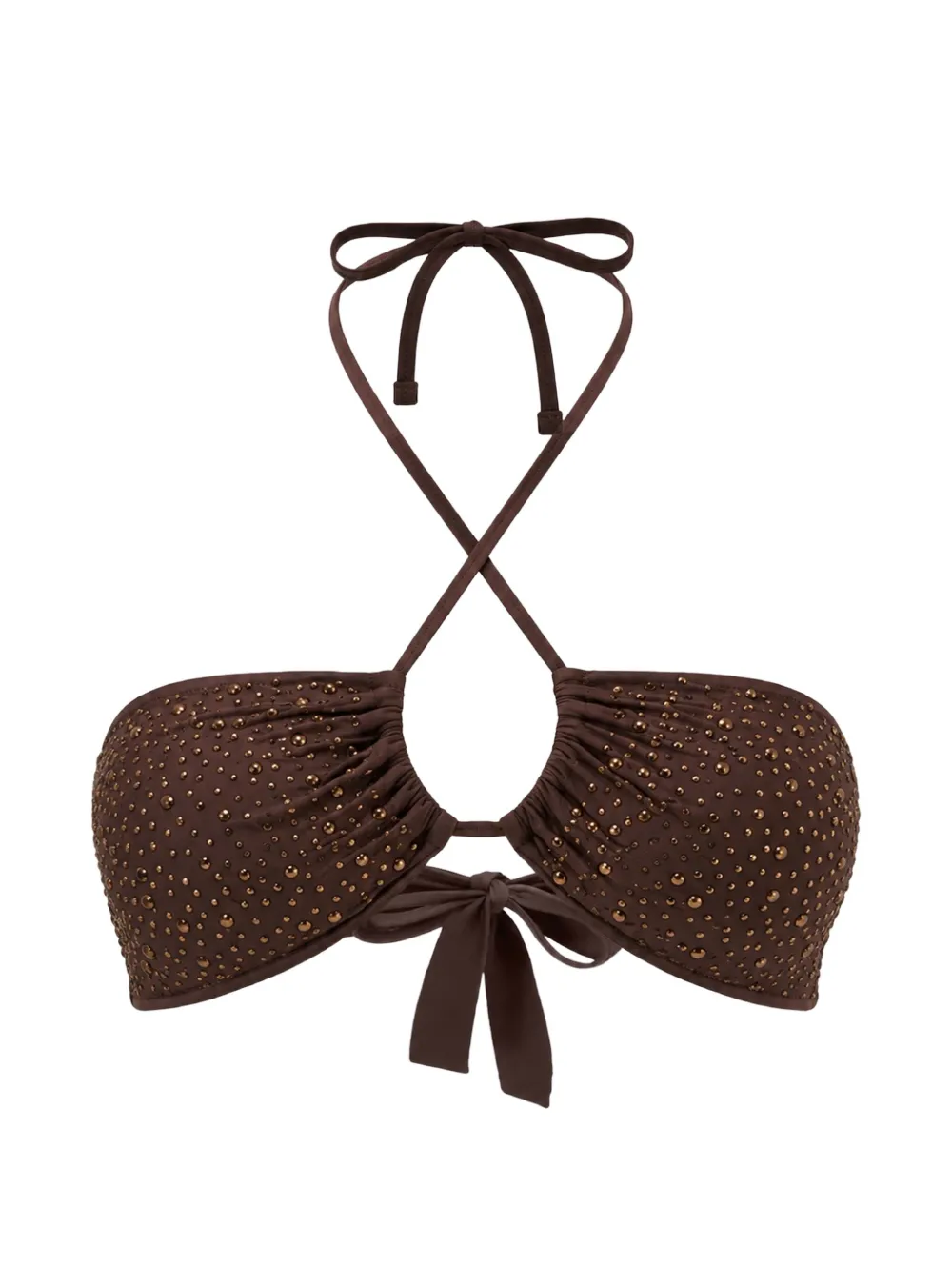 GUESS USA crystal-embellished gathered bikini top - Marrone