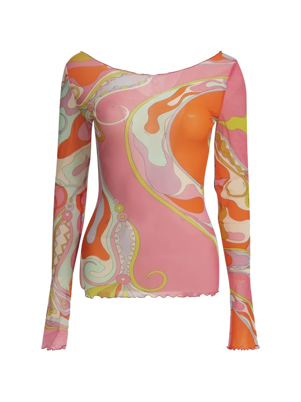 PUCCI Iride-print mesh long-sleeve top - Rosa