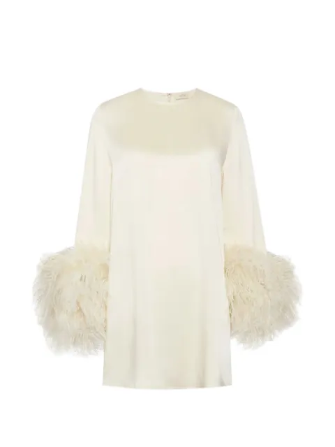 LAPOINTE feather-trim satin mini shift dress