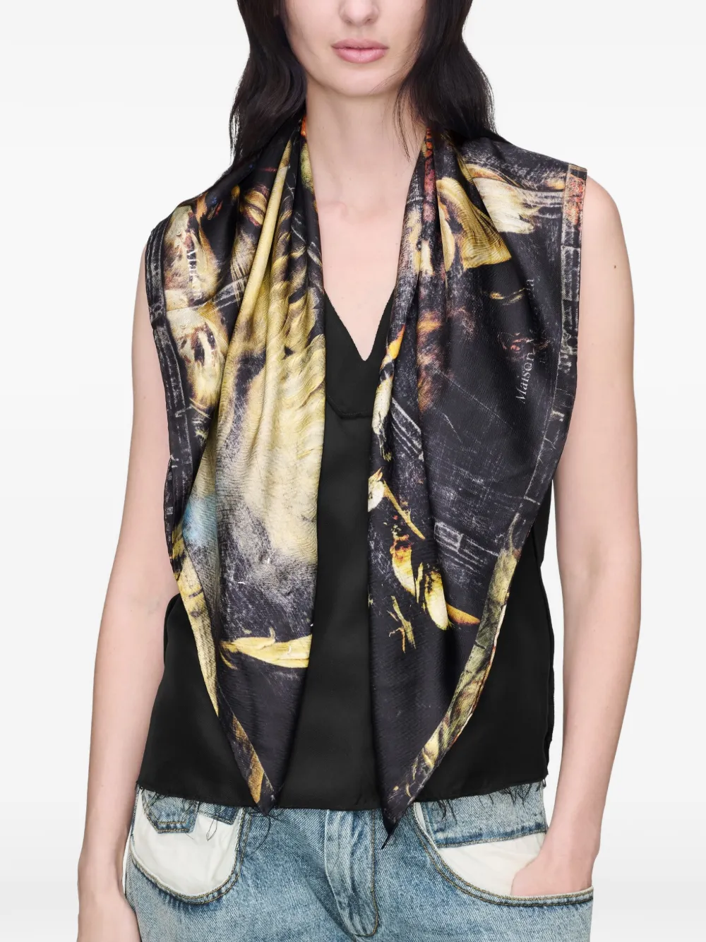 Maison Margiela printed silk scarf - Black