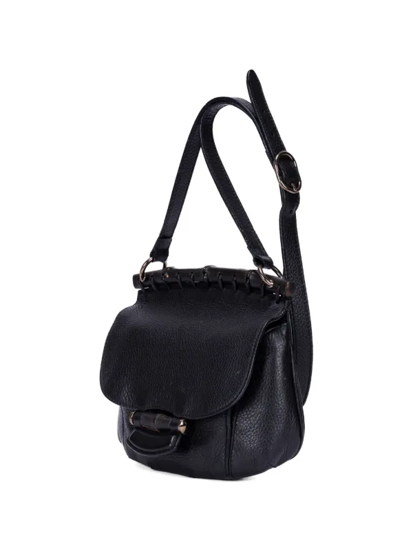 GUCCI バンブーショルダーバッグ レザー ブラック Gucci Pre-Owned バンブー ヌーボー ショルダーバッグ | ブラック