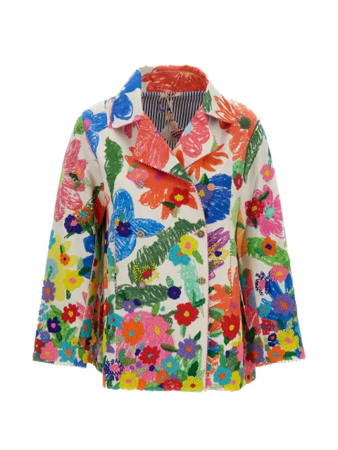 Pero bead-embroidered floral-print double-breasted coat