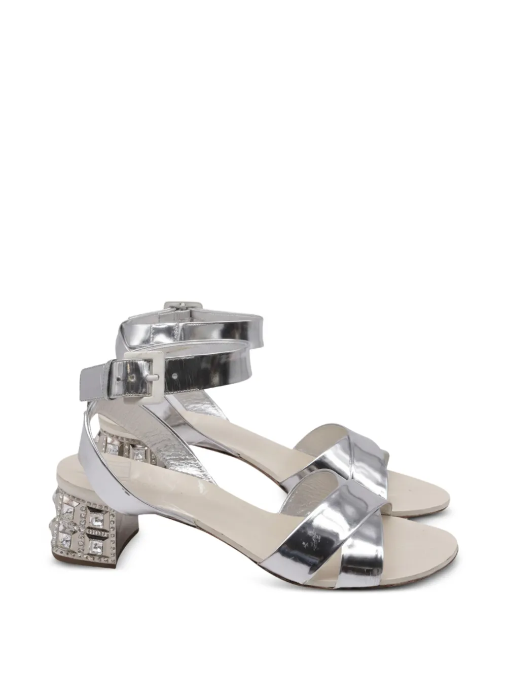 Miu Miu Pre-Owned crystal-embellished patent leather sandals - Silber