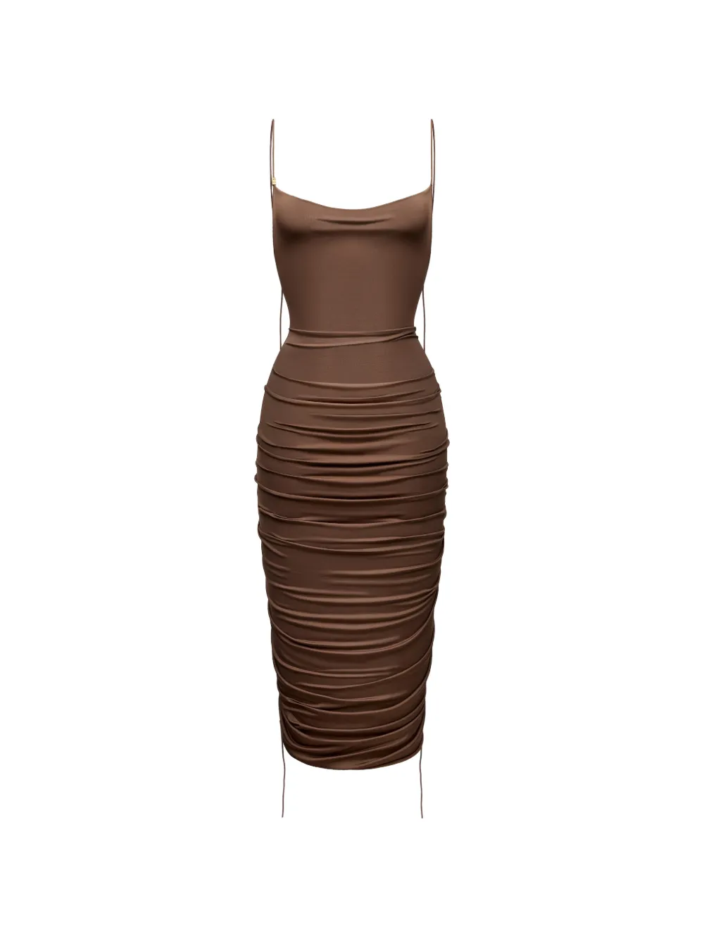 KOROBEYNIKOV ruched cowl-neck midi dress - Marrone