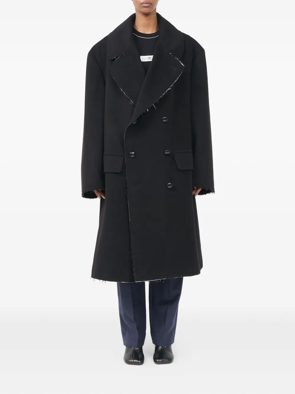 MM6 Maison Margiela Wollen jas met gerafelde afwerking Zwart