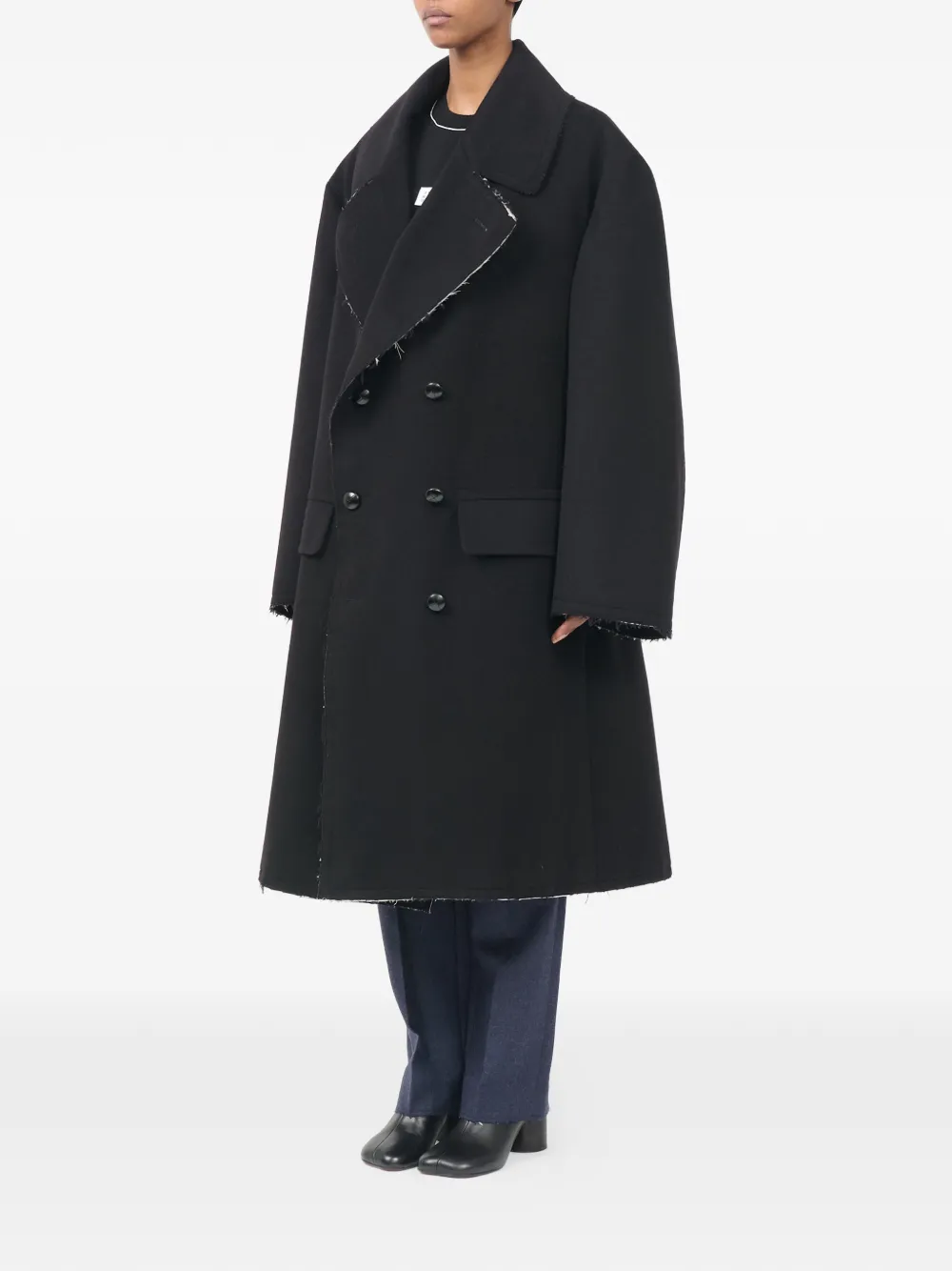 MM6 Maison Margiela Wollen jas met gerafelde afwerking Zwart