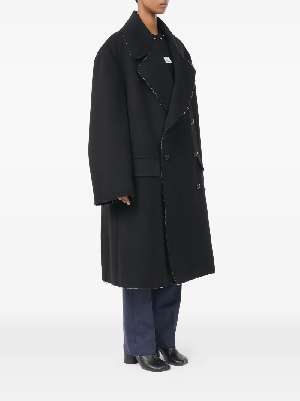 MM6 Maison Margiela Wollen jas met gerafelde afwerking Zwart