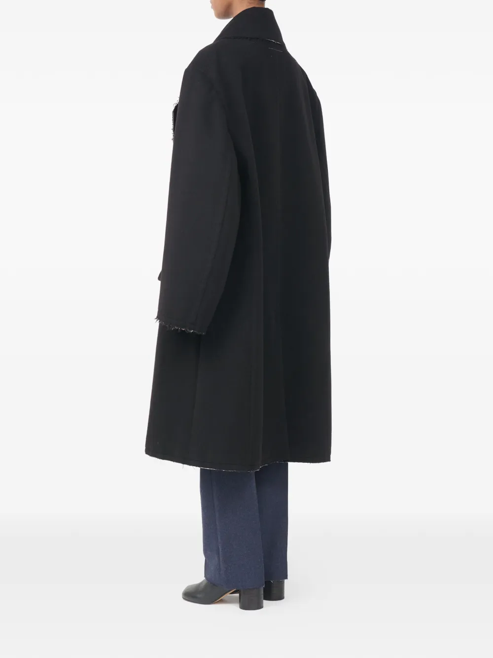 MM6 Maison Margiela Wollen jas met gerafelde afwerking Zwart