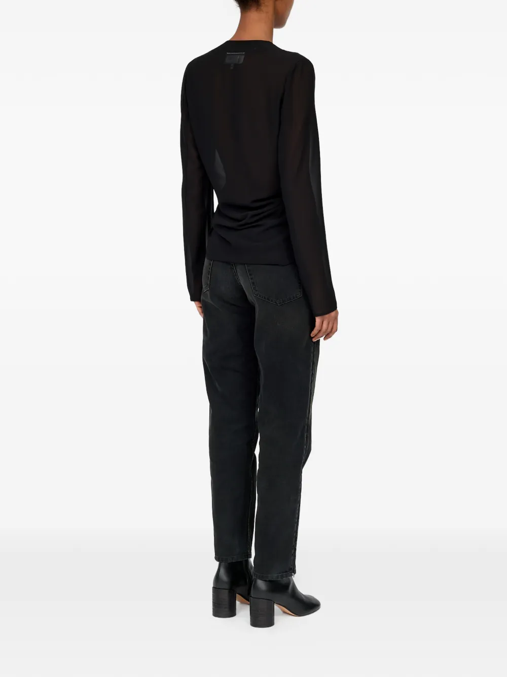 MM6 Maison Margiela Gesmockte chiffon top met V-hals Zwart