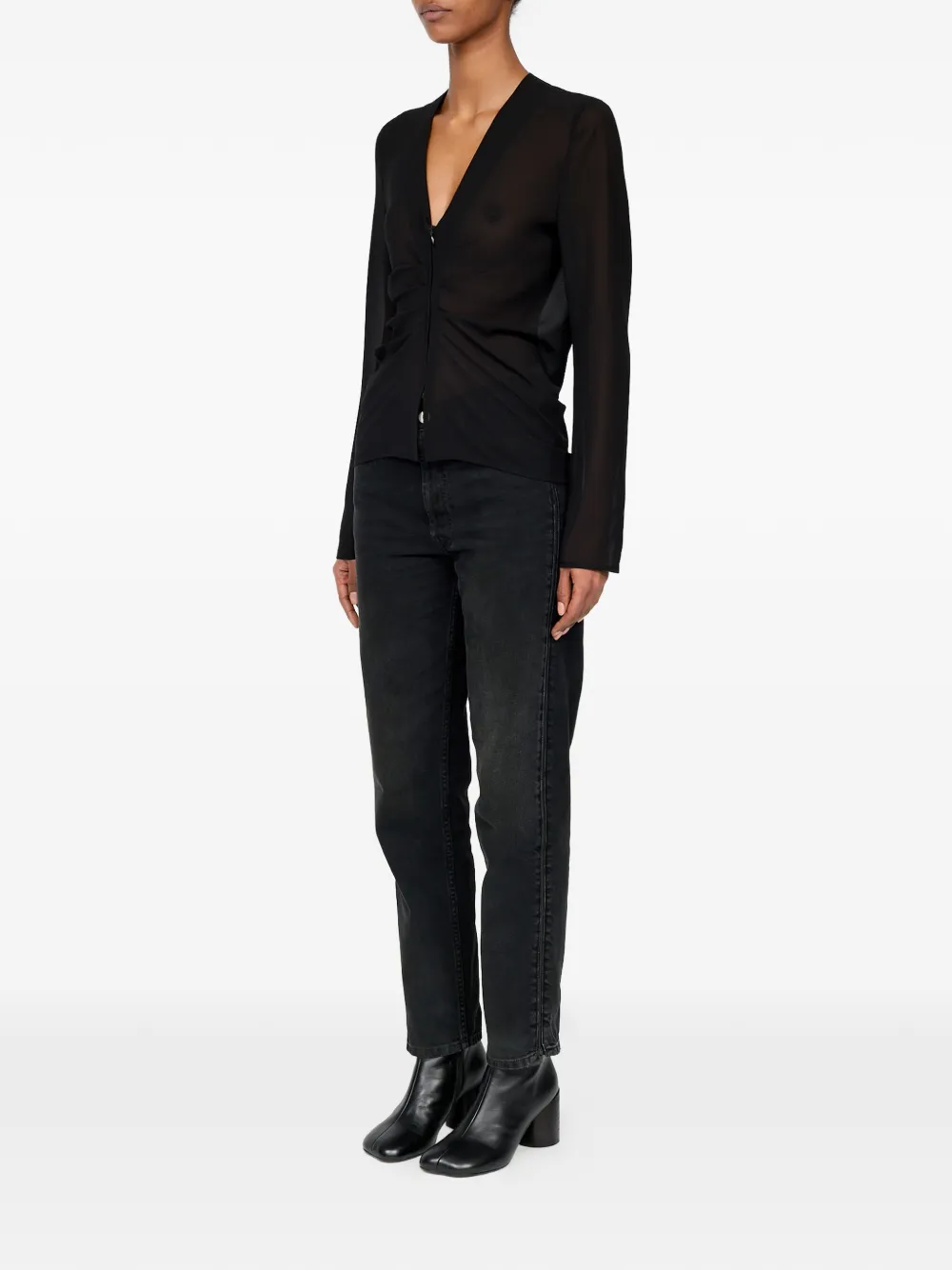 MM6 Maison Margiela Gesmockte chiffon top met V-hals Zwart