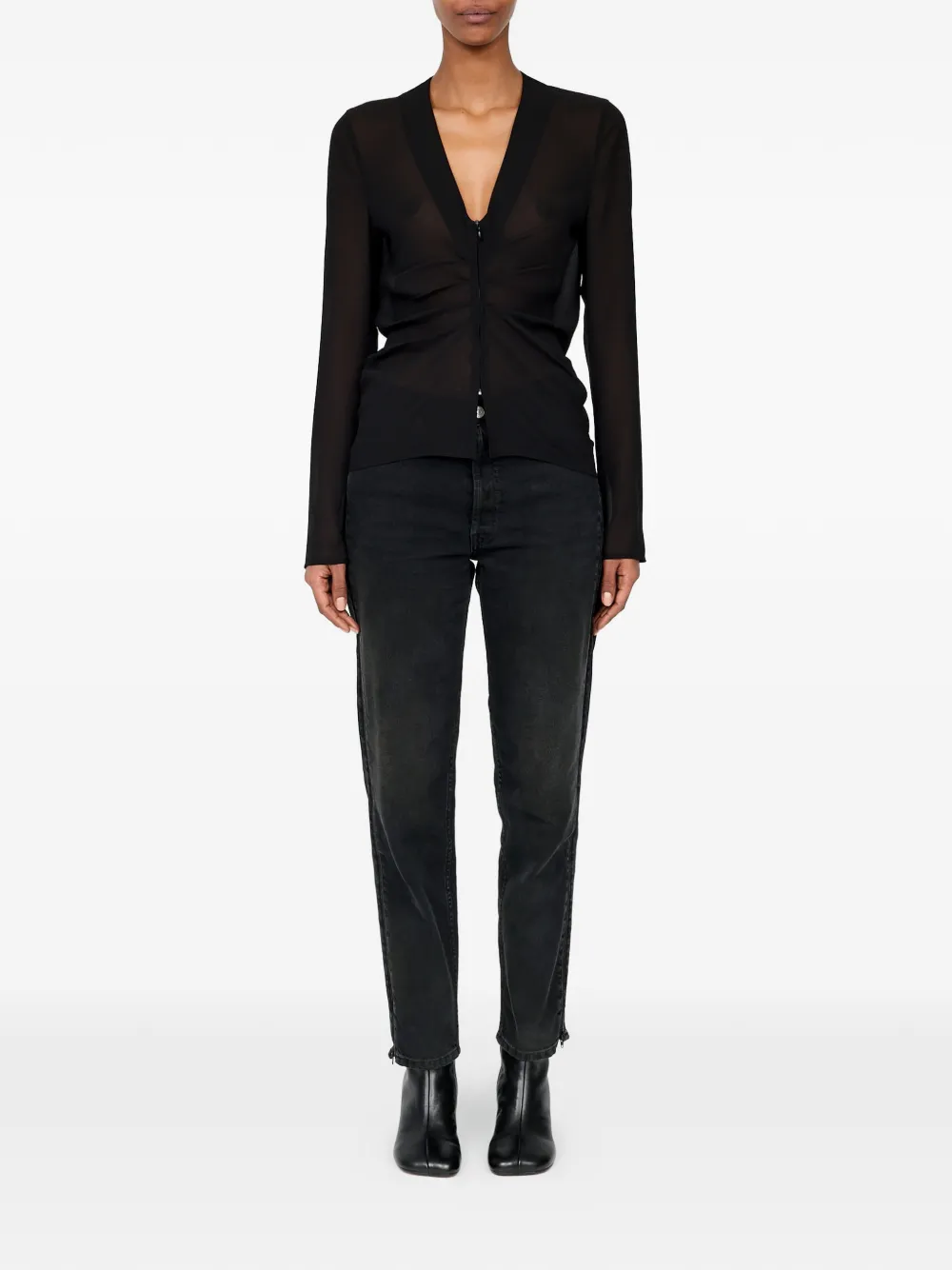MM6 Maison Margiela Gesmockte chiffon top met V-hals Zwart
