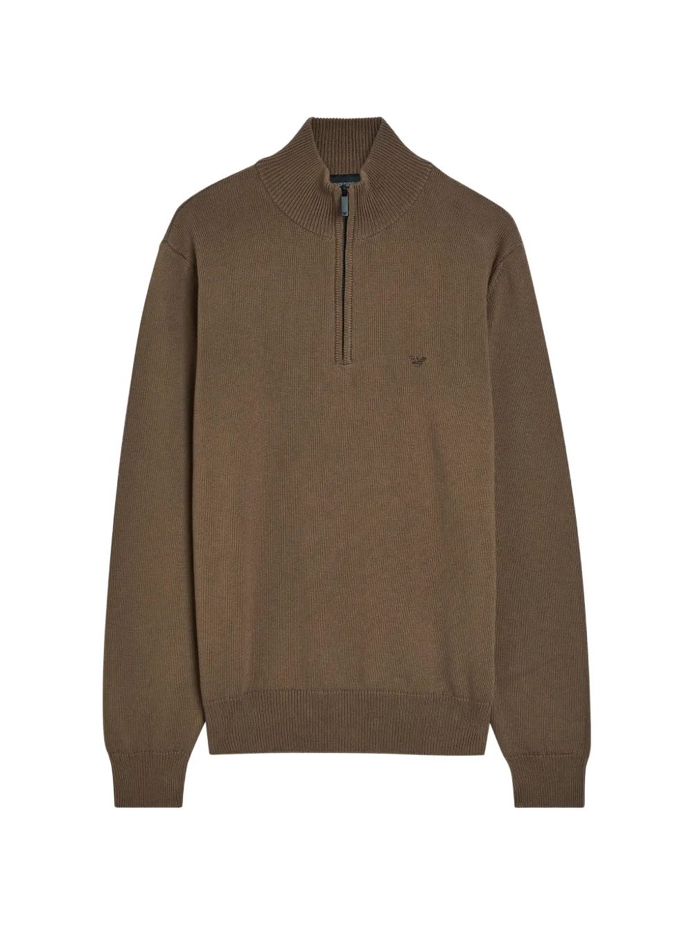 Emporio Armani logo-embroidered half-zip sweater - Marrone