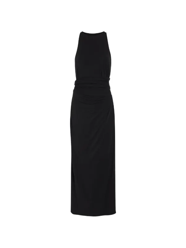 Another Tomorrow Ruched-waist Sleeveless Midi Dress in Black