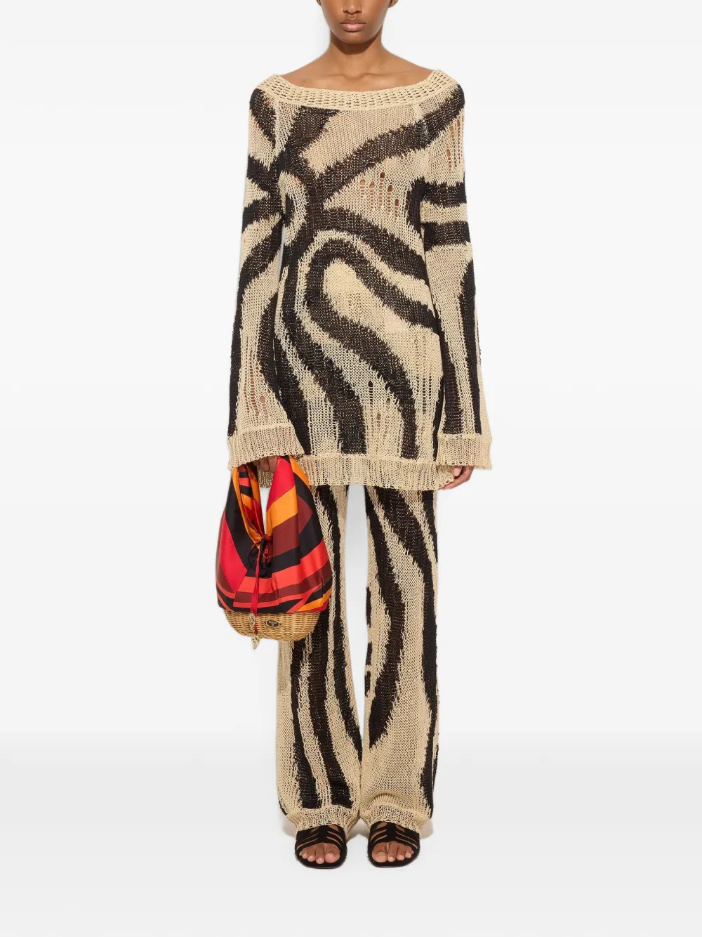 PUCCI Gehaakte linnen jurk met Marmo-print Beige