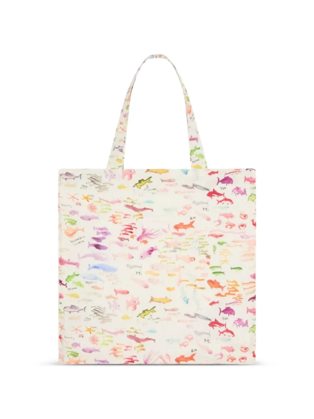 Vilebrequin x Fabrice Hyber linnen strandtas met visprint Beige