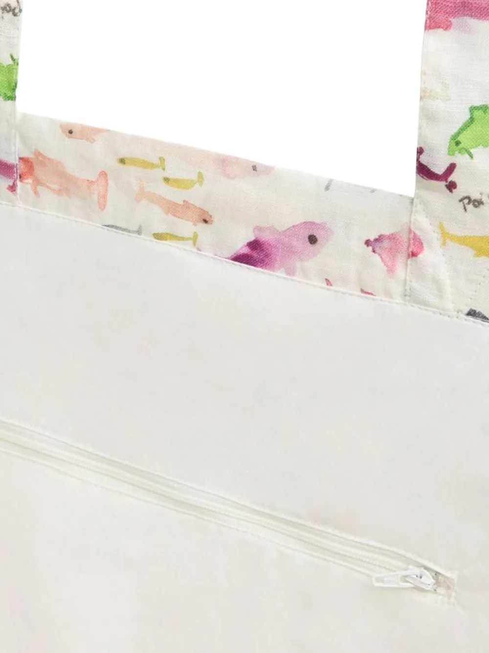 Vilebrequin x Fabrice Hyber linnen strandtas met visprint Beige