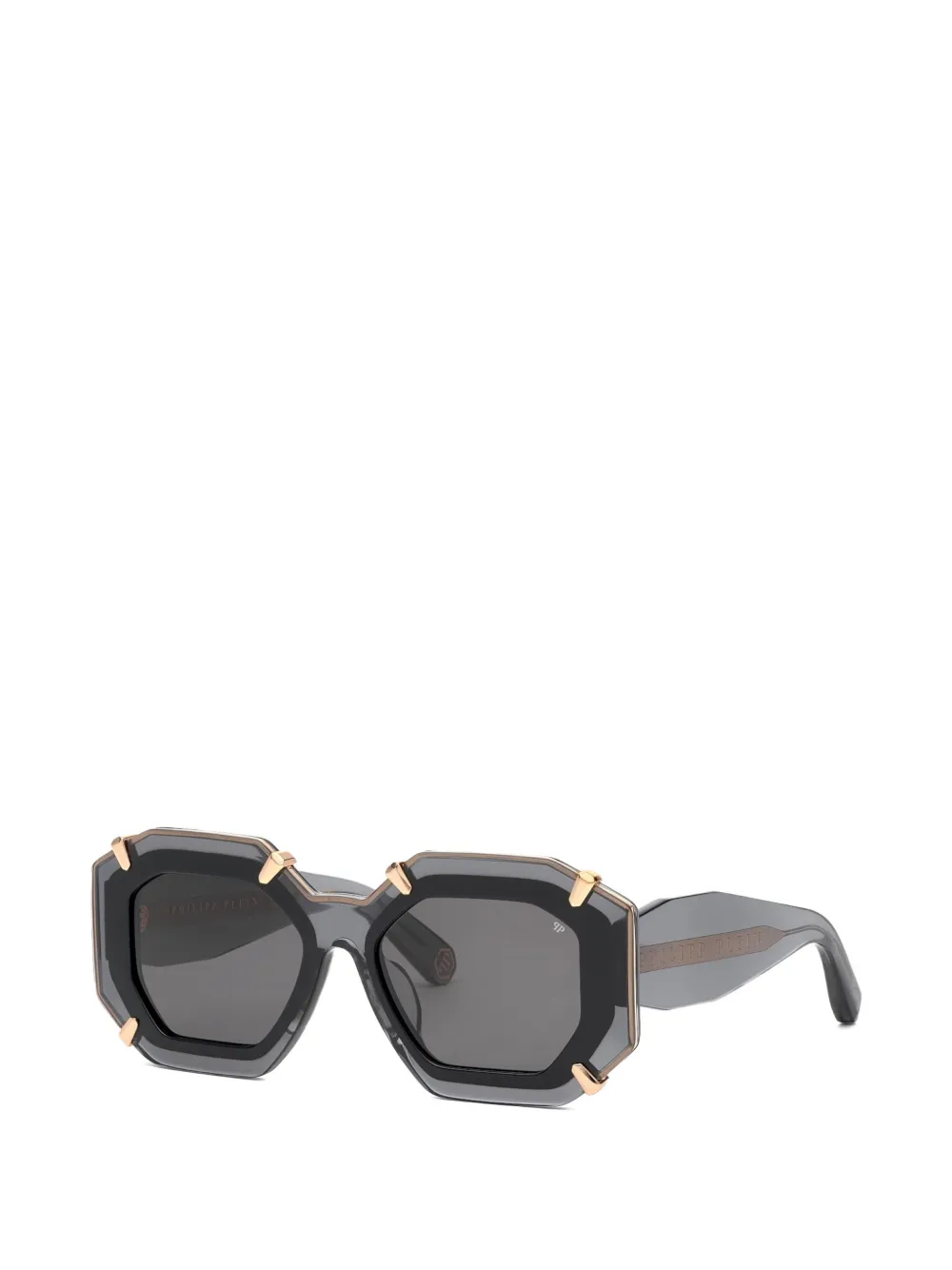 Philipp Plein Eyewear Supreme Geometric-frame Logo-plaque Sunglasses In Gray