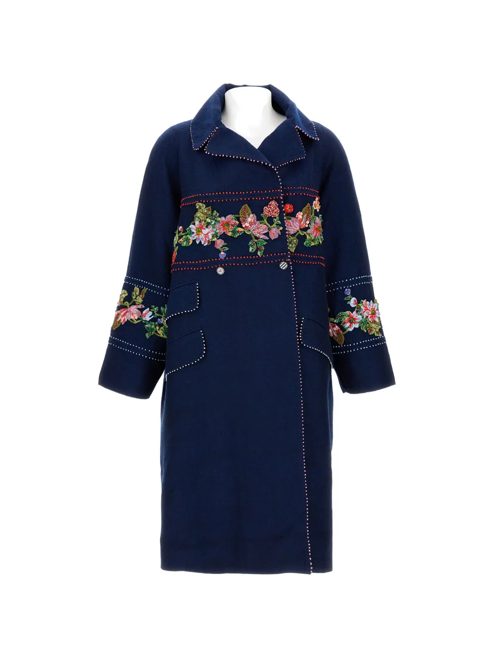 Pero embroidered double-breasted coat - Blau