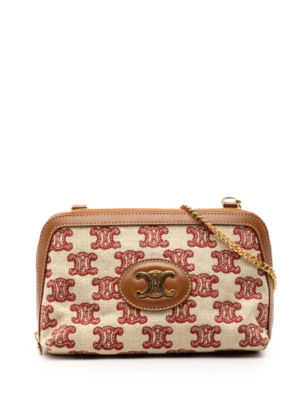 Celine Pre-Owned 2020 Triomphe Embroidered Canvas Clutch On Chain crossbody bag - Toni neutri