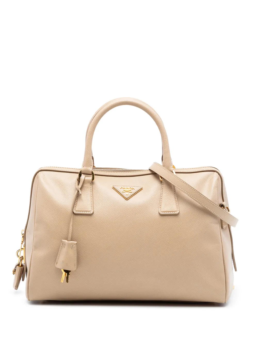 Pre-owned Prada 2010-2026 Saffiano Lux Boston Bag Satchel In Neutral