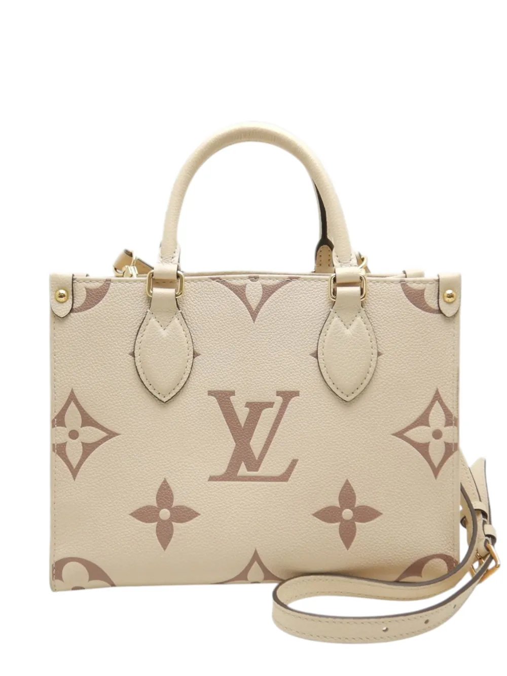 Pre-owned Louis Vuitton 2020 Bicolor Monogram Empreinte Giant Onthego Pm Satchel In Neutral