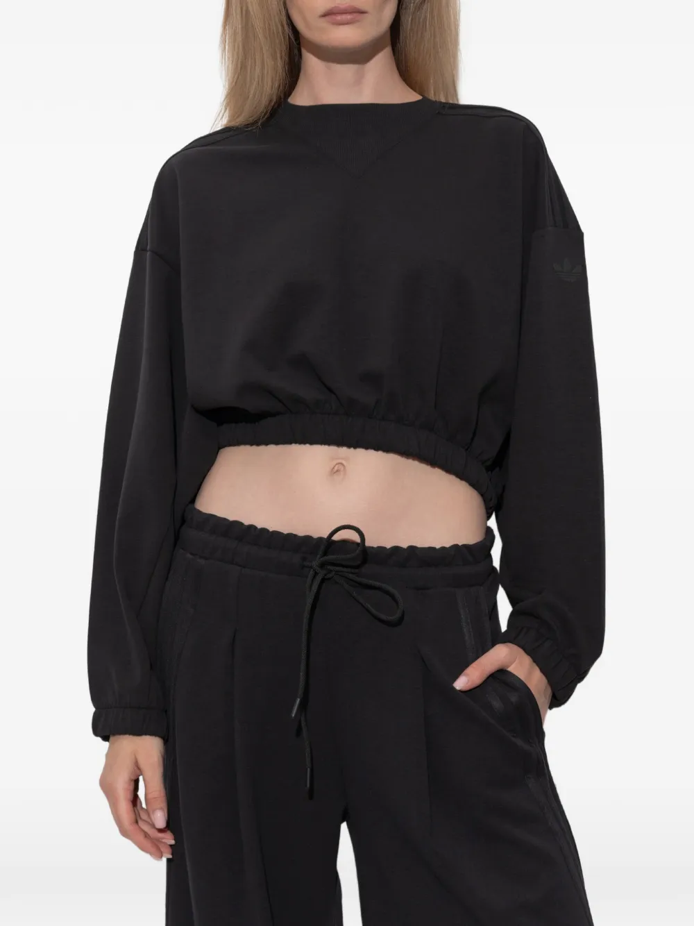 adidas logo-embroidered cropped sweatshirt - Nero
