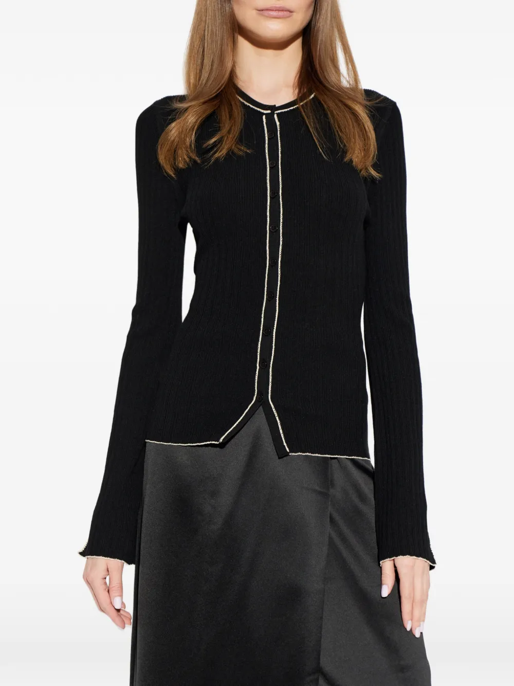 By Malene Birger Benny ribgebreid vest met contrasterende afwerking Zwart