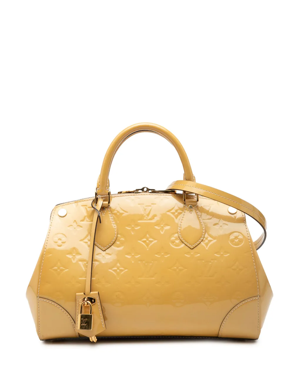 Pre-owned Louis Vuitton 2015 Monogram Vernis Santa Monica Satchel In Neutral