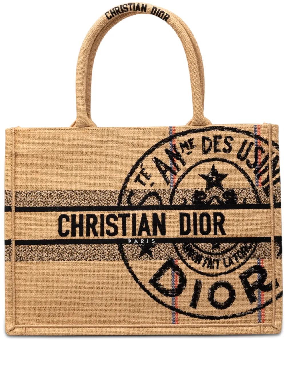 Pre-owned Dior 2022 Medium Jute Embroidered Book Tote Bag In Neutral