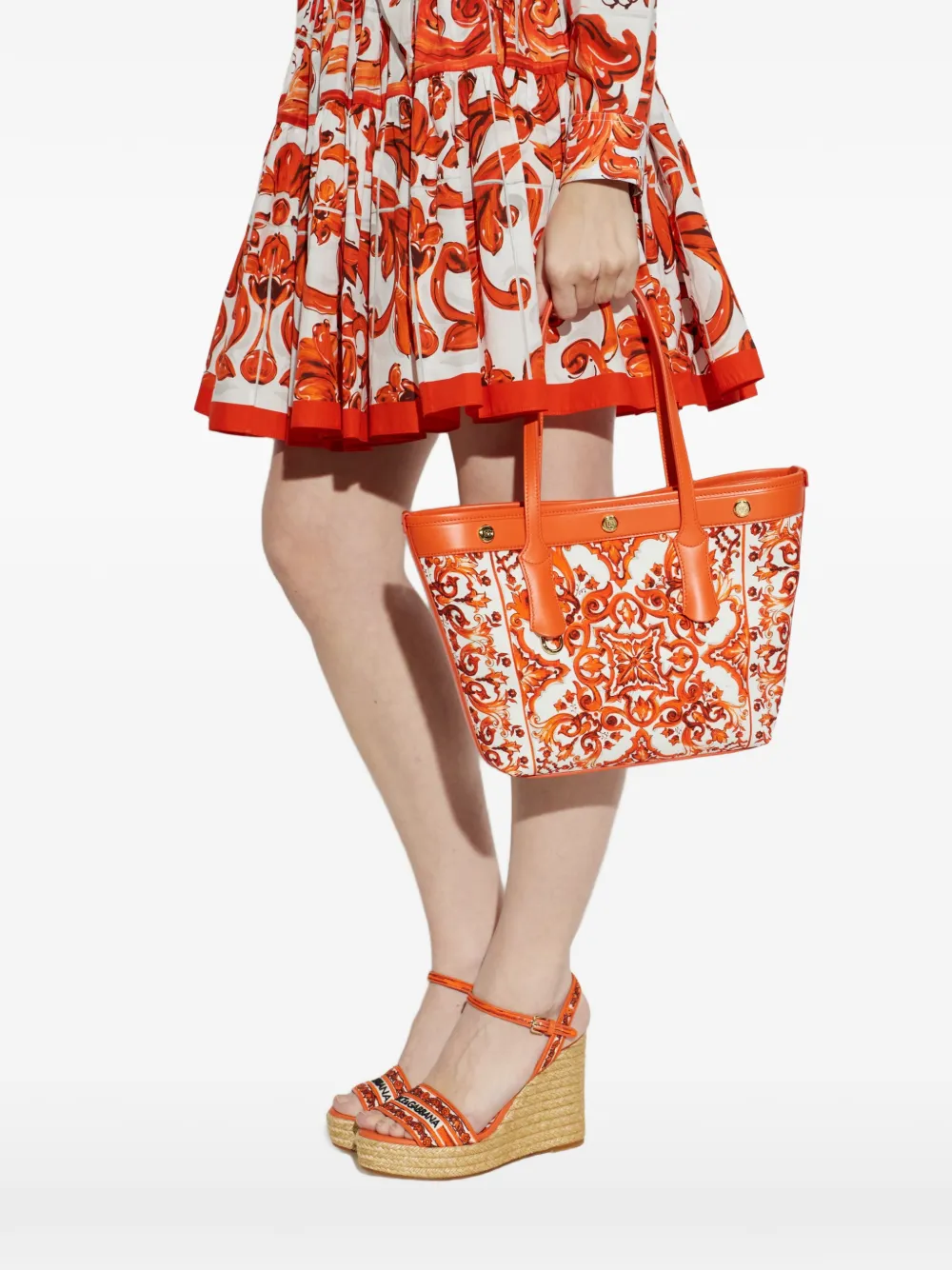 Dolce & Gabbana Atene shopper met majolica-print en leren afwerking Wit
