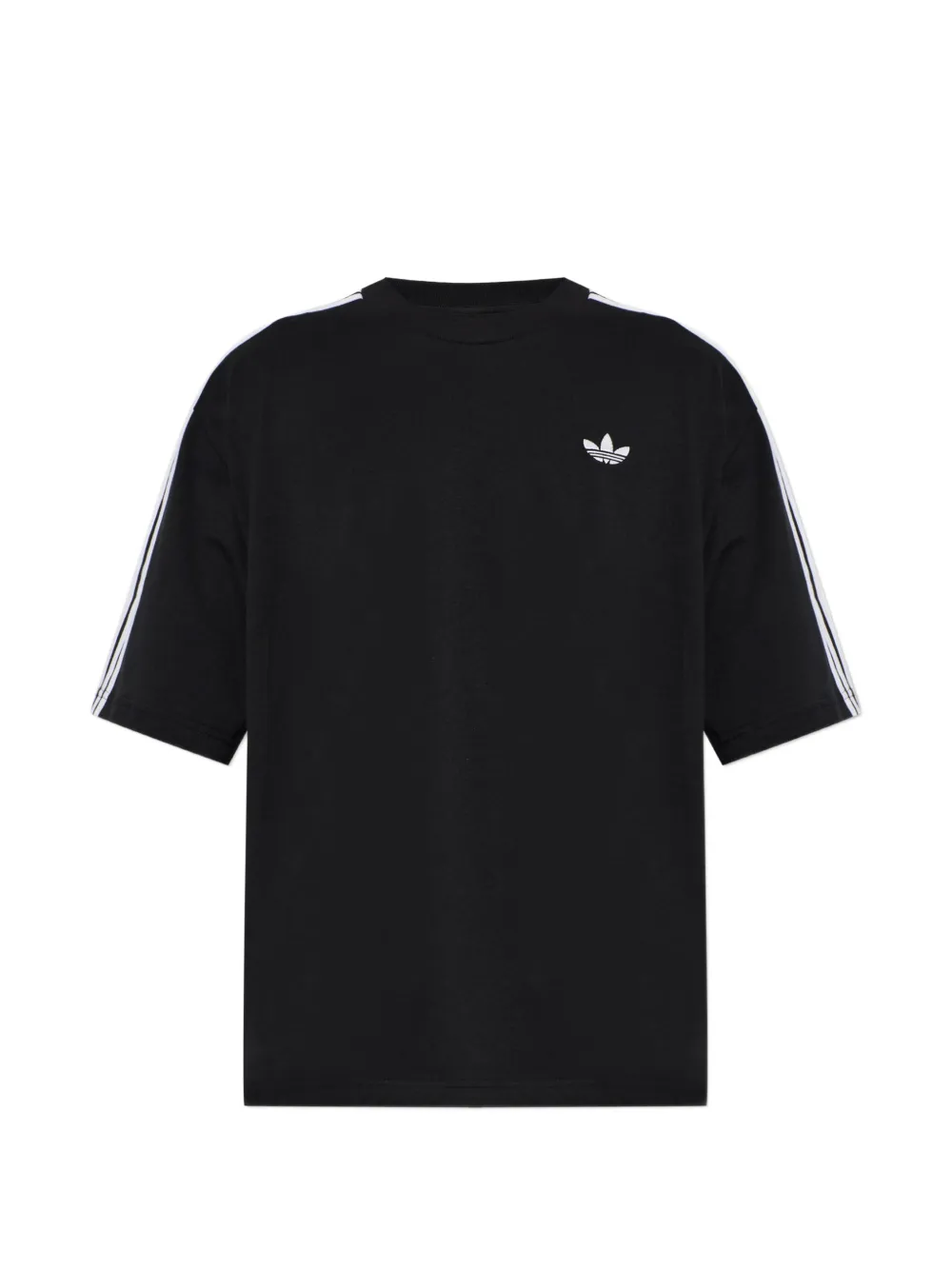 adidas logo-embroidered stripe-detail T-shirt - Schwarz