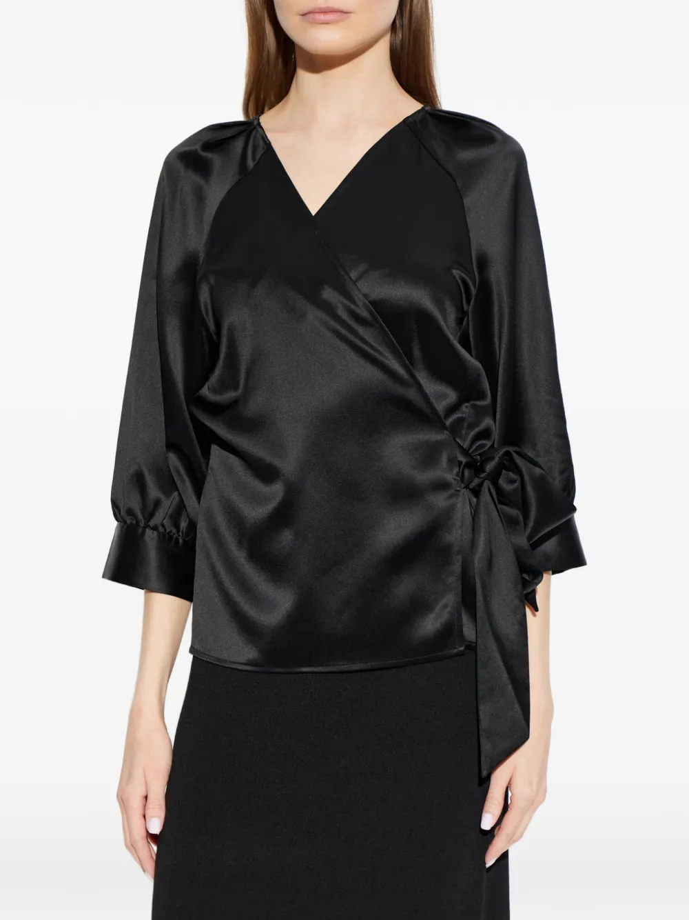 By Malene Birger Pacey wikkelblouse met gestrikte zijkant Zwart