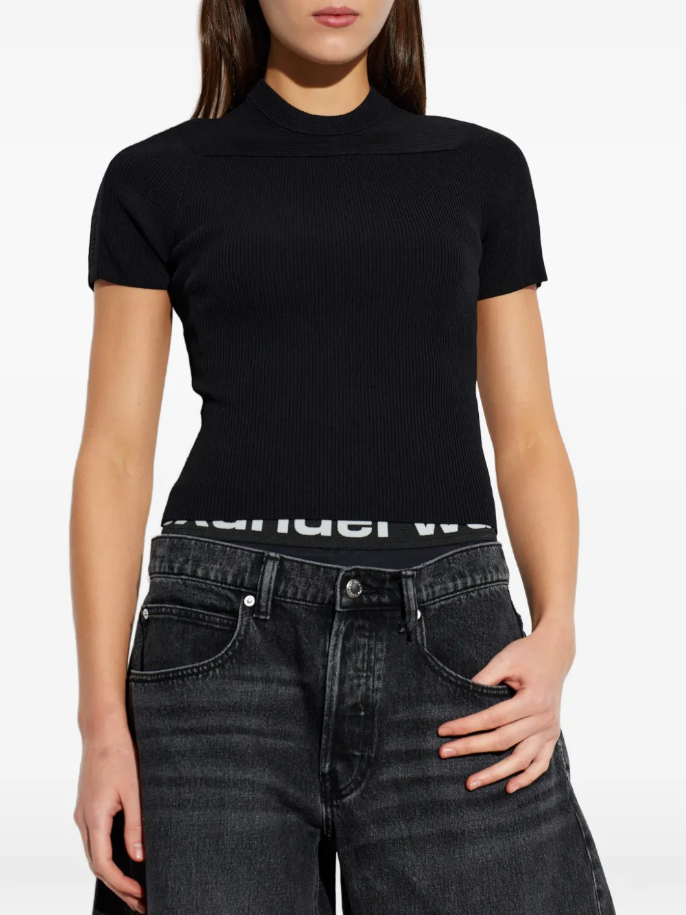 Alexander Wang Geribbeld T-shirt met geborduurd logo Zwart