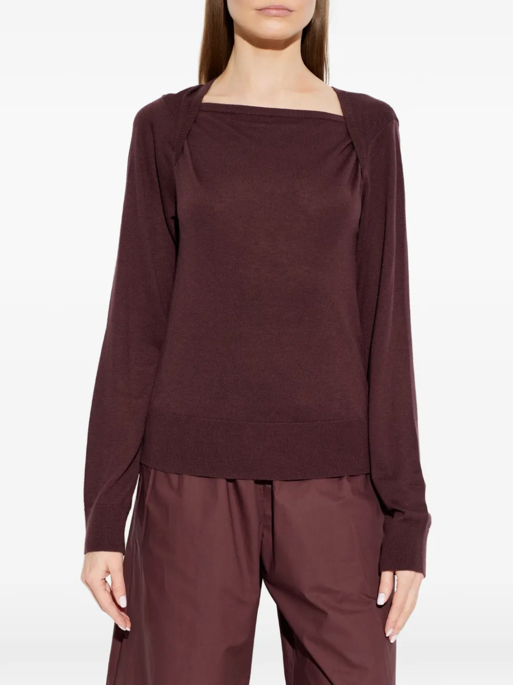By Malene Birger Gwen trui met vierkante hals en geribbelde afwerking Bruin