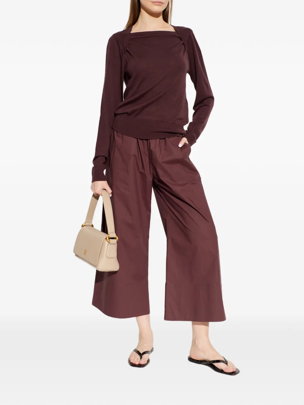 By Malene Birger Gwen trui met vierkante hals en geribbelde afwerking Bruin