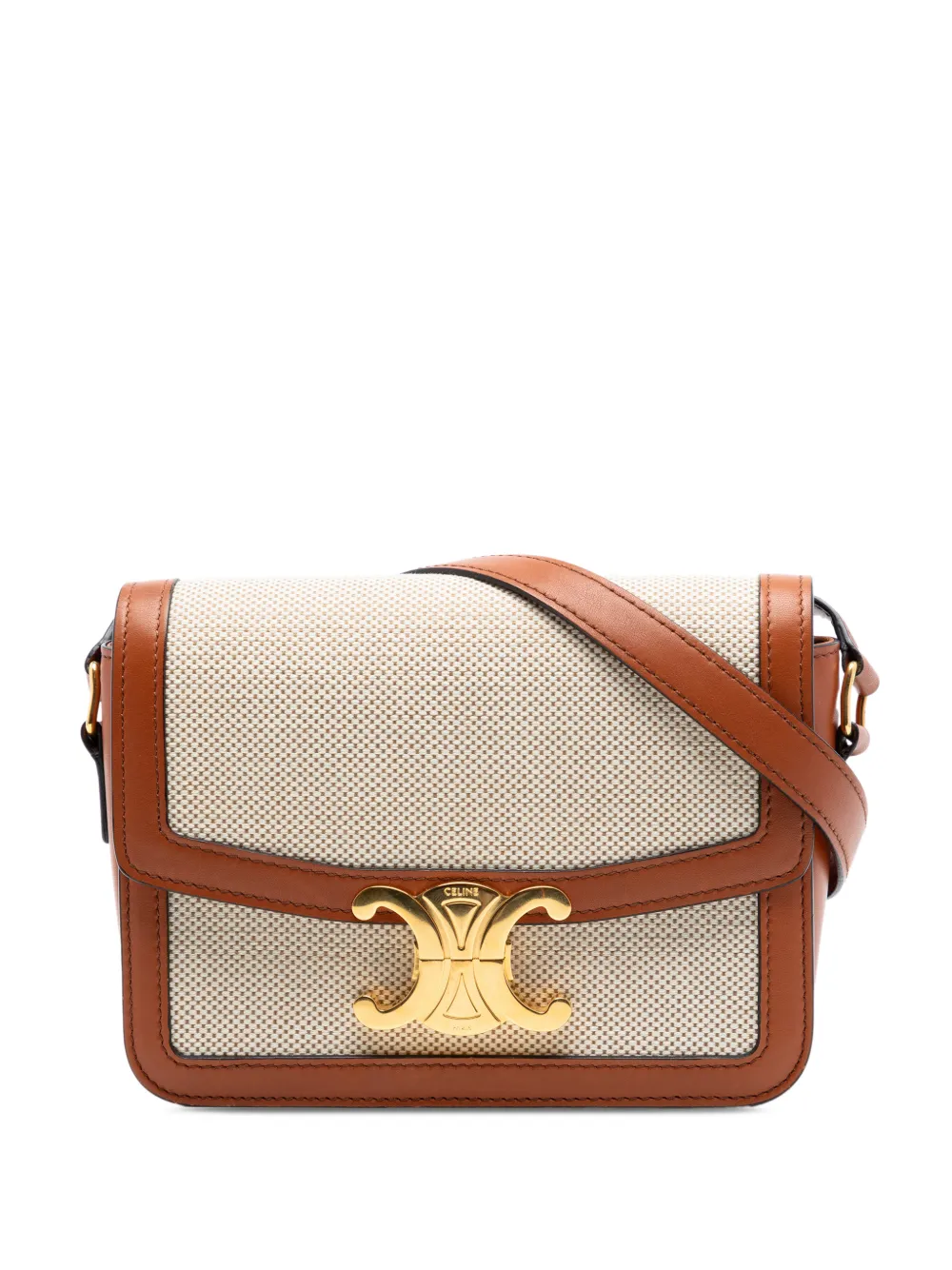 Celine Pre-Owned 2020 Teen Canvas and Calfskin Triomphe crossbody bag - Toni neutri
